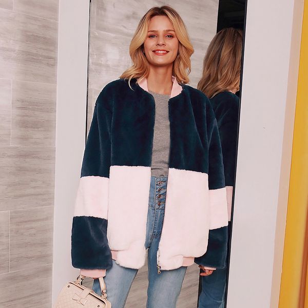 autumn contrast color jacket faux fur coat for women warm long sleeve zipper coat casual outwear overcoat blue pink patchwork, Black
autumn contrast color jacket faux fur coat for women warm long sleeve zipper coat casual outwear overcoat blue pink patchwork, Black