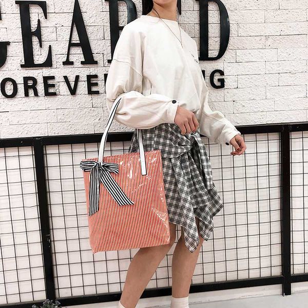 

fashion striped bow transparent jelly beach bags women's shoulder bags ladies clear pvc handbags women big capacity totes girls