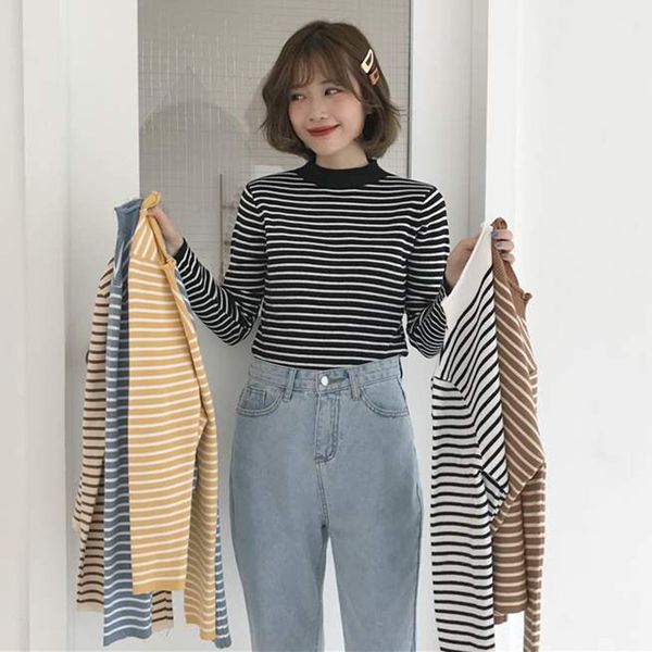 fashion half-high collar striped sweater slim long-sleeved knitting shirt women sweaters new, White;black
fashion half-high collar striped sweater slim long-sleeved knitting shirt women sweaters new, White;black