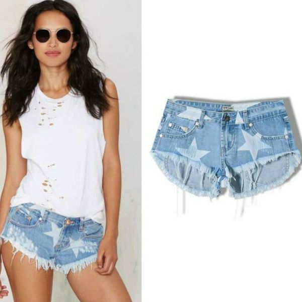 european style stars print women shorts fashion frayed tassel denim shorts washed low waist super summer jean, White;black
european style stars print women shorts fashion frayed tassel denim shorts washed low waist super summer jean, White;black