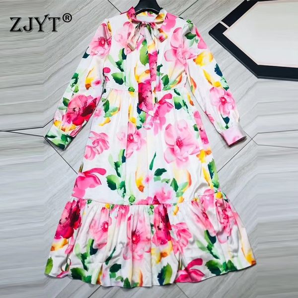 spring 2020 new fashion runway dress women full sleeve bow collar floral print ruffles sweet party dresses, Black;gray
spring 2020 new fashion runway dress women full sleeve bow collar floral print ruffles sweet party dresses, Black;gray
