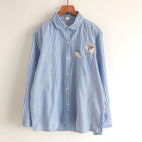 2020 spring women's new blue and white cartoon embroidered cotton shirt long-sleeved shirt women top
2020 spring women's new blue and white cartoon embroidered cotton shirt long-sleeved shirt women top