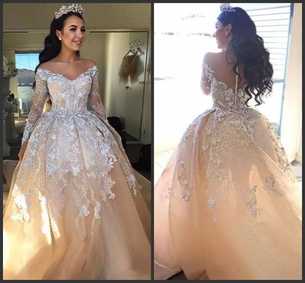 2019 new champagne luxury beads ball gown arabic dubai wedding dresses off shoulder long sleeve wedding bridal gowns plus size wedding dress, White
2019 new champagne luxury beads ball gown arabic dubai wedding dresses off shoulder long sleeve wedding bridal gowns plus size wedding dress, White