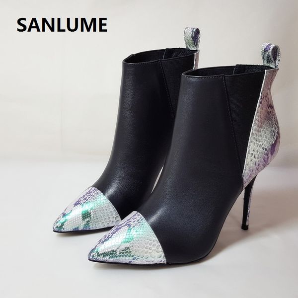 sanlume women 100% reakl genuine leather ankle boots thin heels high heels boots pointed party club leather, Black
sanlume women 100% reakl genuine leather ankle boots thin heels high heels boots pointed party club leather, Black