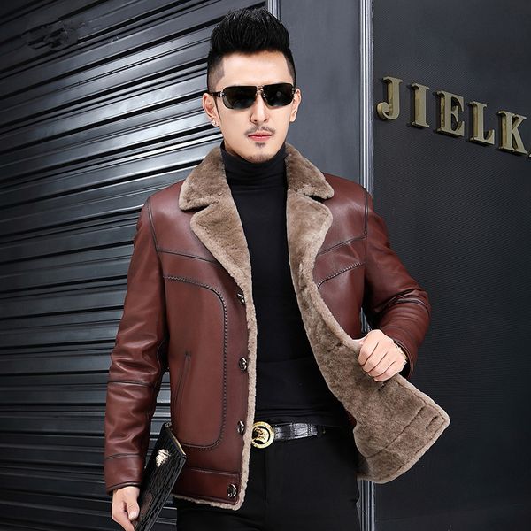 fur one men's leather jacket leather men's fur wool liner slim suit collar jacket, Black
fur one men's leather jacket leather men's fur wool liner slim suit collar jacket, Black