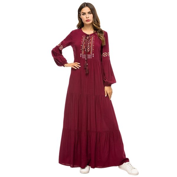 women geometric embroidery ruffle pleated dress vintage ethnic tassel drawstring long sleeve draped swing long dress abaya qatar, Black;gray
women geometric embroidery ruffle pleated dress vintage ethnic tassel drawstring long sleeve draped swing long dress abaya qatar, Black;gray