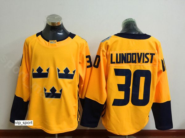 

чм-2016 швеция хоккей трикотажные изделия ice college team желтый 30 хенрик лундквист джерси мужчины спорт вышивка и шитье, Black