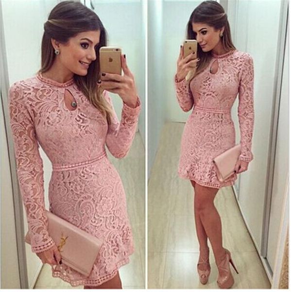 Spring Sexy Women Dress Sweet Pink Hollow Lace Long Sleeve Slim Round-Neck Party Evening Short Mini Dress Vestidos
Spring Sexy Women Dress Sweet Pink Hollow Lace Long Sleeve Slim Round-Neck Party Evening Short Mini Dress Vestidos
