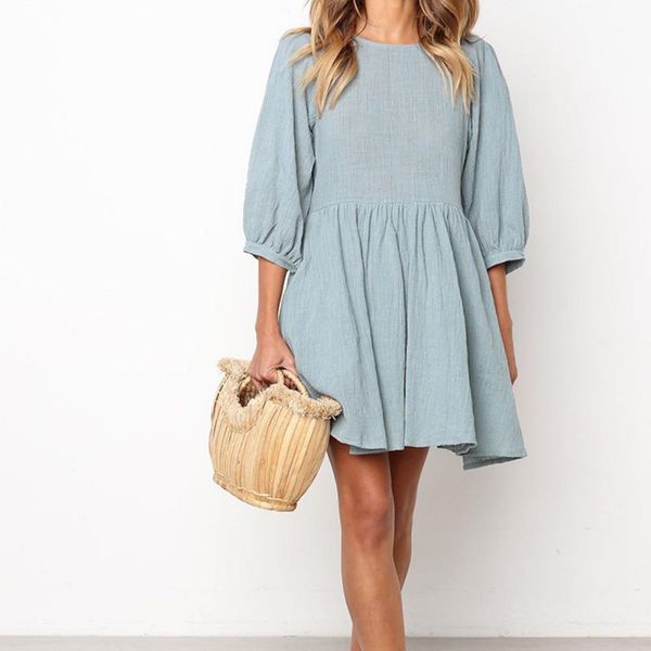 2019 new loose spring button linen a-line dress solid casual women o-neck three quarter sleeve mini dresses vestidos female, Black;gray
2019 new loose spring button linen a-line dress solid casual women o-neck three quarter sleeve mini dresses vestidos female, Black;gray