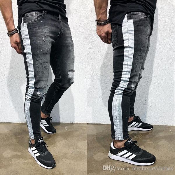 jeans hombre mens pantalones ripped jeans black side striped draped biker jean pencil pants, Blue
jeans hombre mens pantalones ripped jeans black side striped draped biker jean pencil pants, Blue