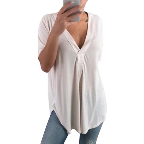 summer vintage women blouse shirt solid v-neck loose short sleeve female tunic casual plus size blouse, White
summer vintage women blouse shirt solid v-neck loose short sleeve female tunic casual plus size blouse, White