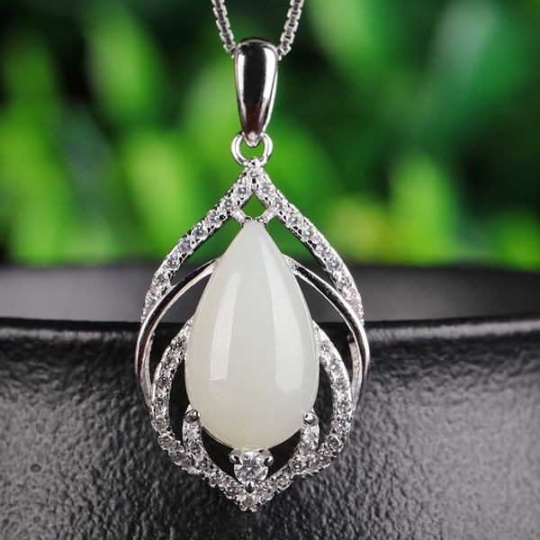 inlaid white jade pendant with certificate wholesale simple natural hetian jade water drop necklace hollow female, Silver
inlaid white jade pendant with certificate wholesale simple natural hetian jade water drop necklace hollow female, Silver