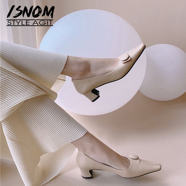 isnom spring new genuine leather women pumps thick high heels female shoes button shallow footwear new ladies shoes, Black
isnom spring new genuine leather women pumps thick high heels female shoes button shallow footwear new ladies shoes, Black