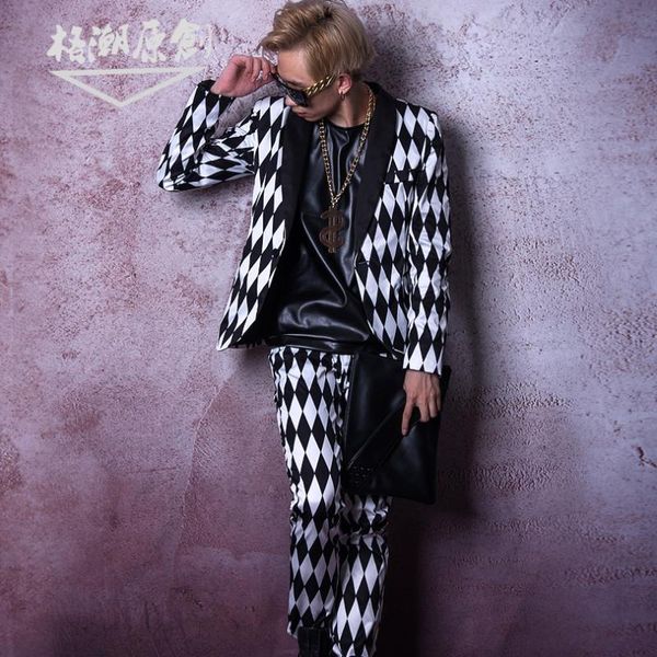 trend male singer djds new black and white diamond suit set a night shop bar hairdressing division stage clothes blazer homme, White;black
trend male singer djds new black and white diamond suit set a night shop bar hairdressing division stage clothes blazer homme, White;black