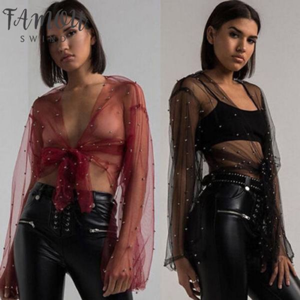 fashion women blouses mesh sheer see through long sleeve crop casual shirt blouse v neck women clothes, White
fashion women blouses mesh sheer see through long sleeve crop casual shirt blouse v neck women clothes, White