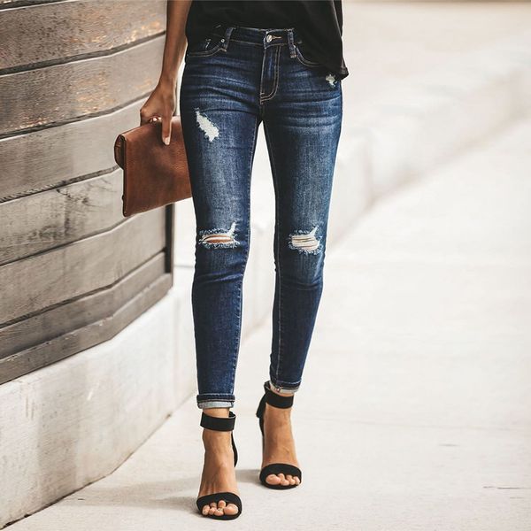 2020 womens stretch skinny ripped hole washed denim jeans female slim jeggings mid-waist pencil pants trousers, Blue
2020 womens stretch skinny ripped hole washed denim jeans female slim jeggings mid-waist pencil pants trousers, Blue