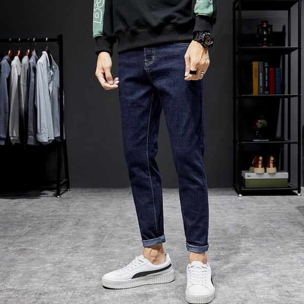 autumn 2020 black jeans fashion men's casual pants slim leggings all-match, Black;gray
