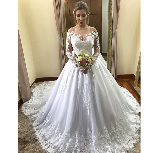 modest long sleeve ball gown wedding dresses arabic scoop neck lace appliqued bridal gowns with sweep train plus size, White
modest long sleeve ball gown wedding dresses arabic scoop neck lace appliqued bridal gowns with sweep train plus size, White
