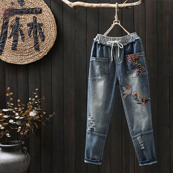 plus size 3xl floral embroidery boyfriend jeans for womens lace up drawstring denim pants vintage jeans vaqueros mujer a419, Blue
plus size 3xl floral embroidery boyfriend jeans for womens lace up drawstring denim pants vintage jeans vaqueros mujer a419, Blue