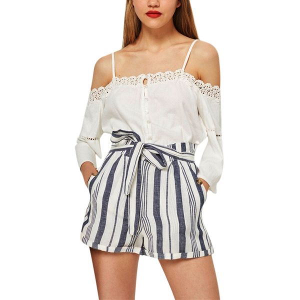 casual loose striped shorts lace-up shorts women summer casual trousers elastic high waist, White;black
casual loose striped shorts lace-up shorts women summer casual trousers elastic high waist, White;black