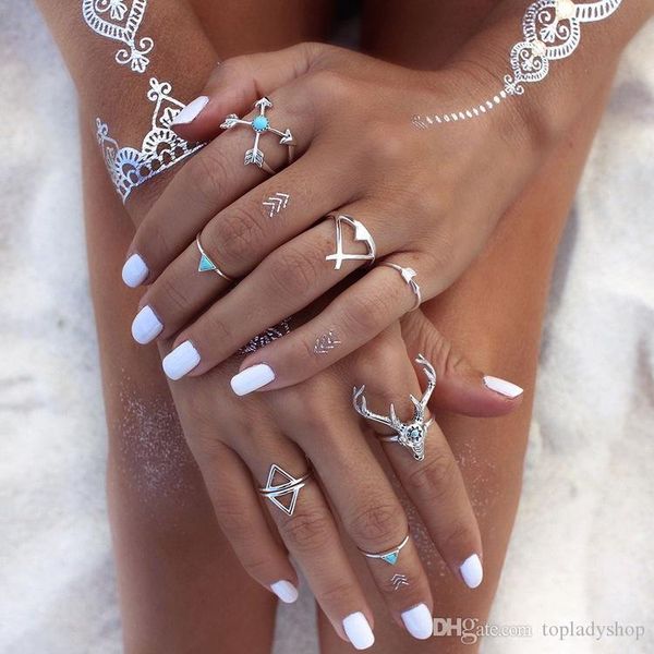 europe and united states sets bohemia gypsy elk head of the first triangle turquoise oil arrows joint ring seven tail ring, Silver
europe and united states sets bohemia gypsy elk head of the first triangle turquoise oil arrows joint ring seven tail ring, Silver