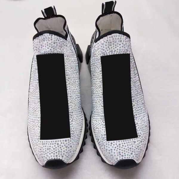 2019 sneakers shoes fashion silver crystals letters women and men sock shoes yellow rhinestone, Black