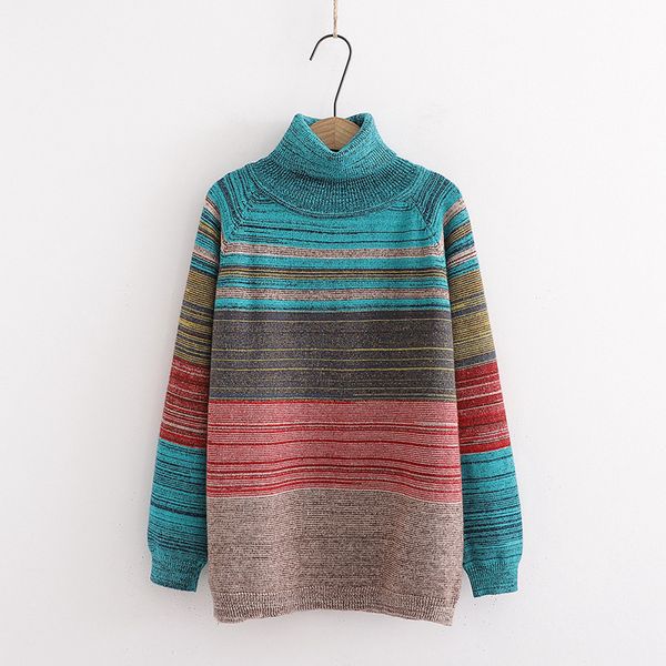 sweater new loose striped turtleneck pullover mori girl 60710, White;black
sweater new loose striped turtleneck pullover mori girl 60710, White;black