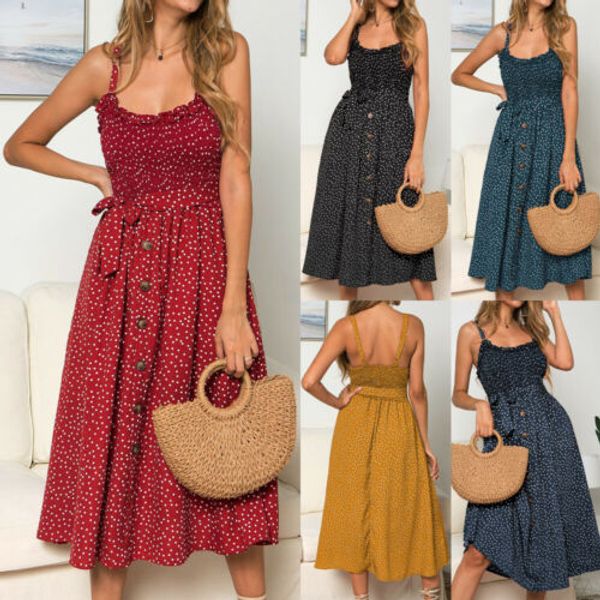 women summer sleeveless polka dot beach dress ladies stretch tank swing sundress, Black;gray
women summer sleeveless polka dot beach dress ladies stretch tank swing sundress, Black;gray