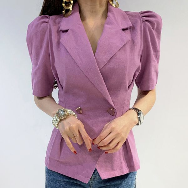 women solid short sleeve blazer notched button slim waist office lady work elegant thin coats korean chic summer, White;black
women solid short sleeve blazer notched button slim waist office lady work elegant thin coats korean chic summer, White;black
