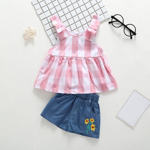 summer baby girls clothes set sleeveless plaid t-shirt + denim short pants infant child casual outfit wear suit, White
summer baby girls clothes set sleeveless plaid t-shirt + denim short pants infant child casual outfit wear suit, White
