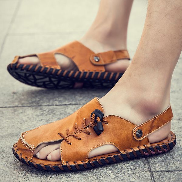 summer men's sandals genuine leather men beach roman sandals handmade sewing men outdoor shoes slippers sneakers shoes, Black
summer men's sandals genuine leather men beach roman sandals handmade sewing men outdoor shoes slippers sneakers shoes, Black