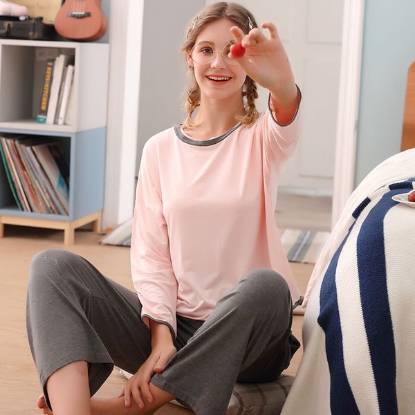 spring and autumn simple solid color pajamas sets for ladies pajamas thin section loose style modal cotton women, Blue;gray
spring and autumn simple solid color pajamas sets for ladies pajamas thin section loose style modal cotton women, Blue;gray