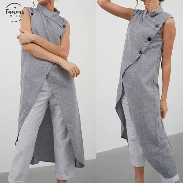 summer fashion women long blouse sleeveless asymmetric irregular modern split tunic shirts buttons down blusas mujer, White
summer fashion women long blouse sleeveless asymmetric irregular modern split tunic shirts buttons down blusas mujer, White