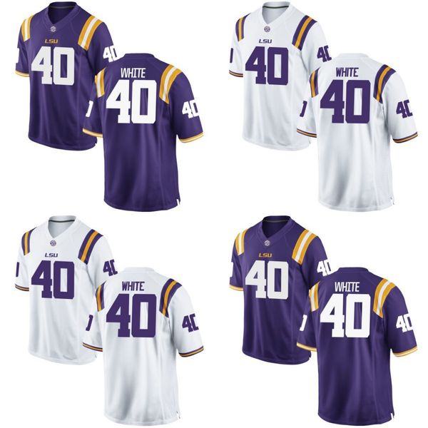 Men Youth Lady #40 Devin White LSU Tigers College Football Jerseys White Purple Fast Free Shipping