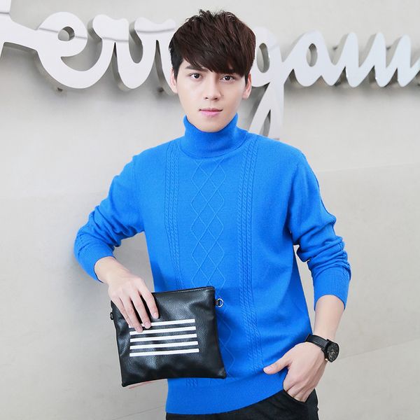 autumn and winter men's casual turtleneck twist pullover sweater, White;black 
autumn and winter men's casual turtleneck twist pullover sweater, White;black