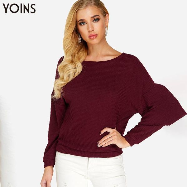 

yoins 2019 autumn winter clothes women round neck long sleeves loose jumper female knitted sweaters casual solid casaco feminino, White;black