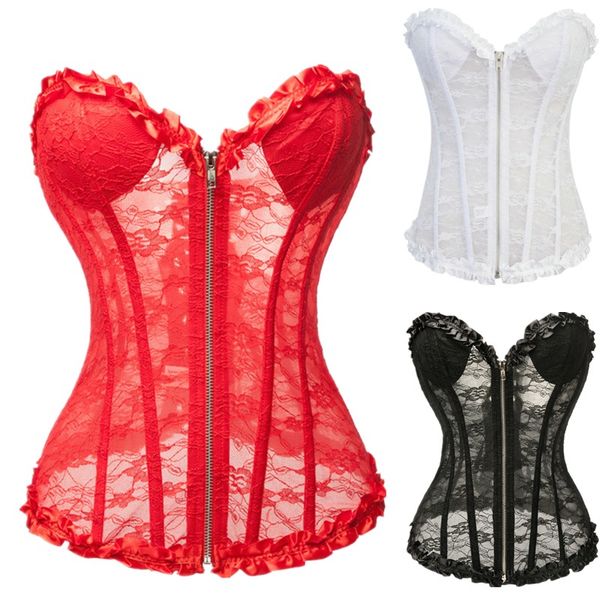 lace mesh zipper overbust corset women fashion padded underwire cups with pleated ruffle trim lace-up white bridal corset, Black;white
lace mesh zipper overbust corset women fashion padded underwire cups with pleated ruffle trim lace-up white bridal corset, Black;white