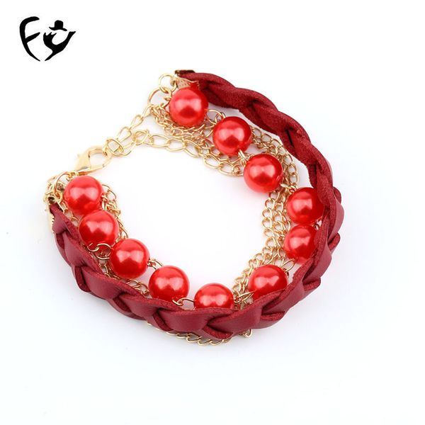 bangle style women's bracelet multi-layer leather rope imitation pearl fine chain a variety of color, Black
bangle style women's bracelet multi-layer leather rope imitation pearl fine chain a variety of color, Black