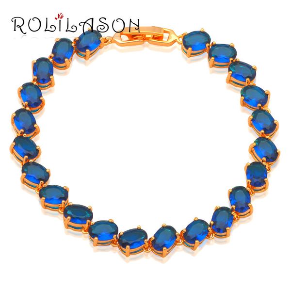 rolilason bracelets for women zircon gold tone blue crystal charm bracelets health fashion jewelry tb840, Golden;silver