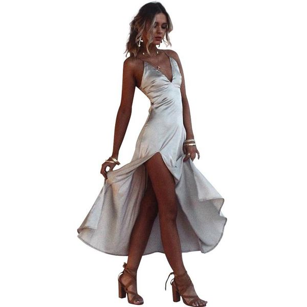 fashion-deep v neck slip dress women satin sleeveless pajama autumn maxi dress glossy evening party black dresses vestidos, Black;gray 
fashion-deep v neck slip dress women satin sleeveless pajama autumn maxi dress glossy evening party black dresses vestidos, Black;gray