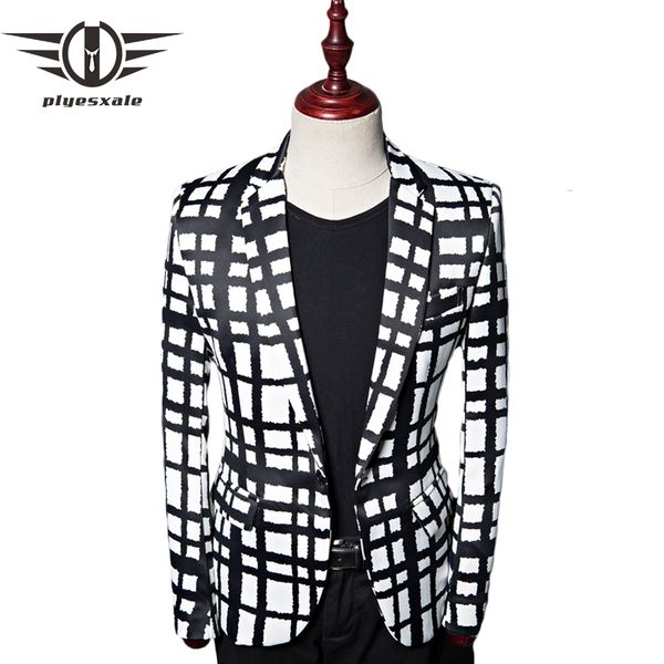 plyesxale 2018 autumn black white plaid blazer jacket unique mens blazers casual slim fit men prom party blazer masculino q478, White;black
plyesxale 2018 autumn black white plaid blazer jacket unique mens blazers casual slim fit men prom party blazer masculino q478, White;black