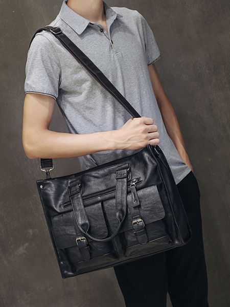 

leather lapbag men black briefcase 15.6" fashion business bags vintage casual mens computer bag office bags for men