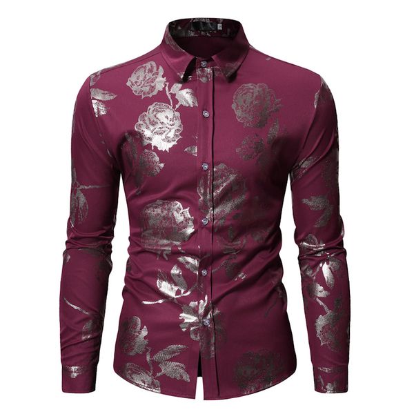 mens rose gold stamped shirt lapel slim long sleeve large size shirt wine red wedding dress shirts floral party, White;black
mens rose gold stamped shirt lapel slim long sleeve large size shirt wine red wedding dress shirts floral party, White;black