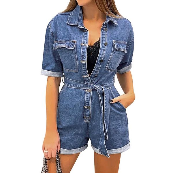 fashion women denim playsuits lapel short sleeve pocket belt short jumpsuit chic ladies button jeans romper summer overalls, Black;white
fashion women denim playsuits lapel short sleeve pocket belt short jumpsuit chic ladies button jeans romper summer overalls, Black;white