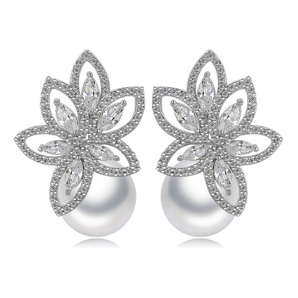 pearl flower drop earrings bling white zircon fine jewelry wedding dangle earrings for women girl gift, Golden;silver
pearl flower drop earrings bling white zircon fine jewelry wedding dangle earrings for women girl gift, Golden;silver