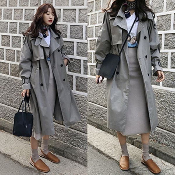 new fashion autumn women's outwear casual double breasted simple classic long trench coat with belt female windbreaker coats ok6, Tan;black
new fashion autumn women's outwear casual double breasted simple classic long trench coat with belt female windbreaker coats ok6, Tan;black