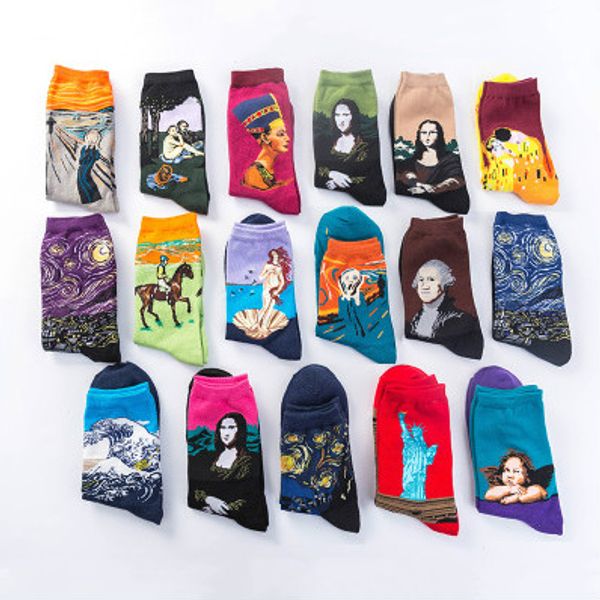men's designer socks starry sky stockings famous painting tideway long hose mona lisa oil painting stockings men sweat absorption socks, Black
men's designer socks starry sky stockings famous painting tideway long hose mona lisa oil painting stockings men sweat absorption socks, Black