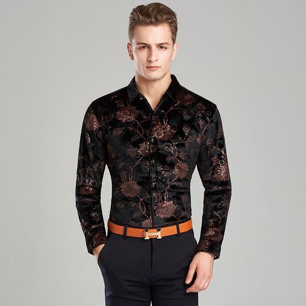 european style exquisite bronzing flower pattern long-sleeved shirt 2019 quality velvet soft comfortable luxury men shirt -xxxl, White;black 
european style exquisite bronzing flower pattern long-sleeved shirt 2019 quality velvet soft comfortable luxury men shirt -xxxl, White;black