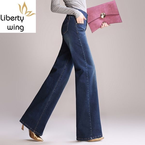 autumn womens wide leg single breasted button women stretch high waist flare pants retro washed jeans trousers, Blue
autumn womens wide leg single breasted button women stretch high waist flare pants retro washed jeans trousers, Blue