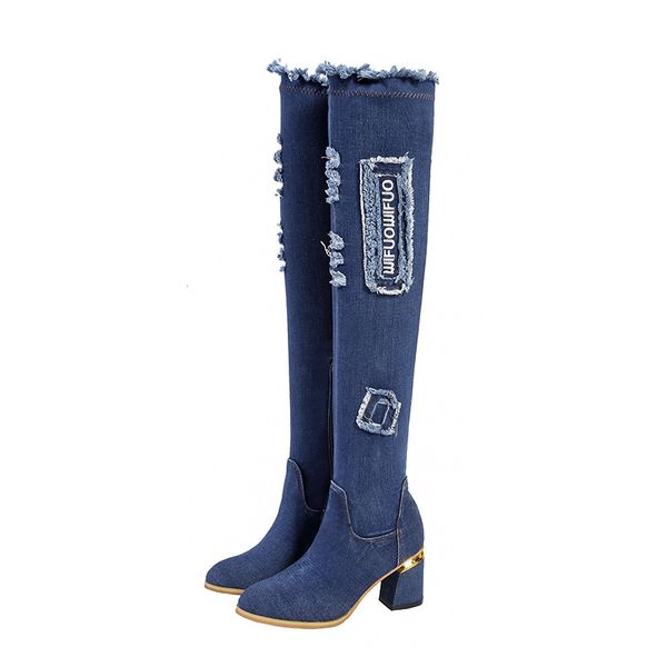 2019 fashion designer denim stretch boots women's skinny boots autumn winter high block heels high heel over knee, Black
2019 fashion designer denim stretch boots women's skinny boots autumn winter high block heels high heel over knee, Black